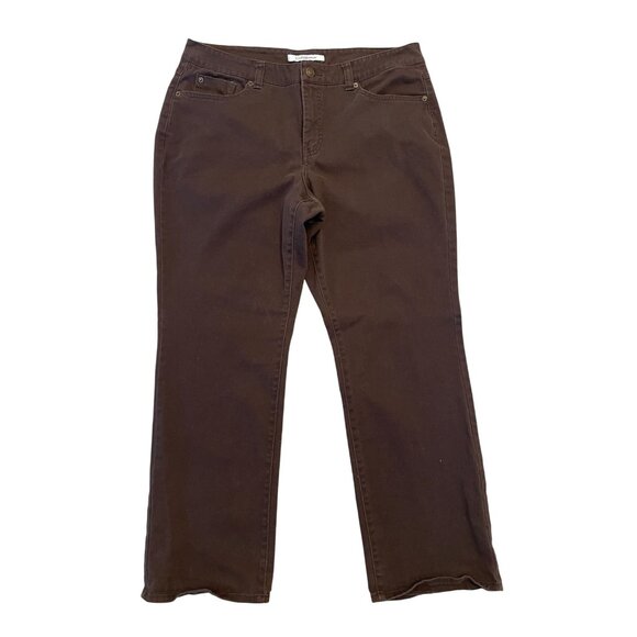 Croft & Barrow 16 brown mid rise denim pants jeans chocolate straight stretch - Picture 1 of 6